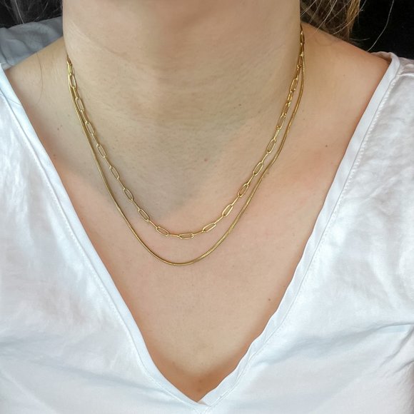 Double Layered 18k Gold Plated Necklace Chain Choker Layered Necklace Gold - Picture 10 of 10